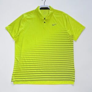 Nike Golf Dri-FIT Polo Shirt Mens XL Neon Striped Short Sleeve Standard Fit Used